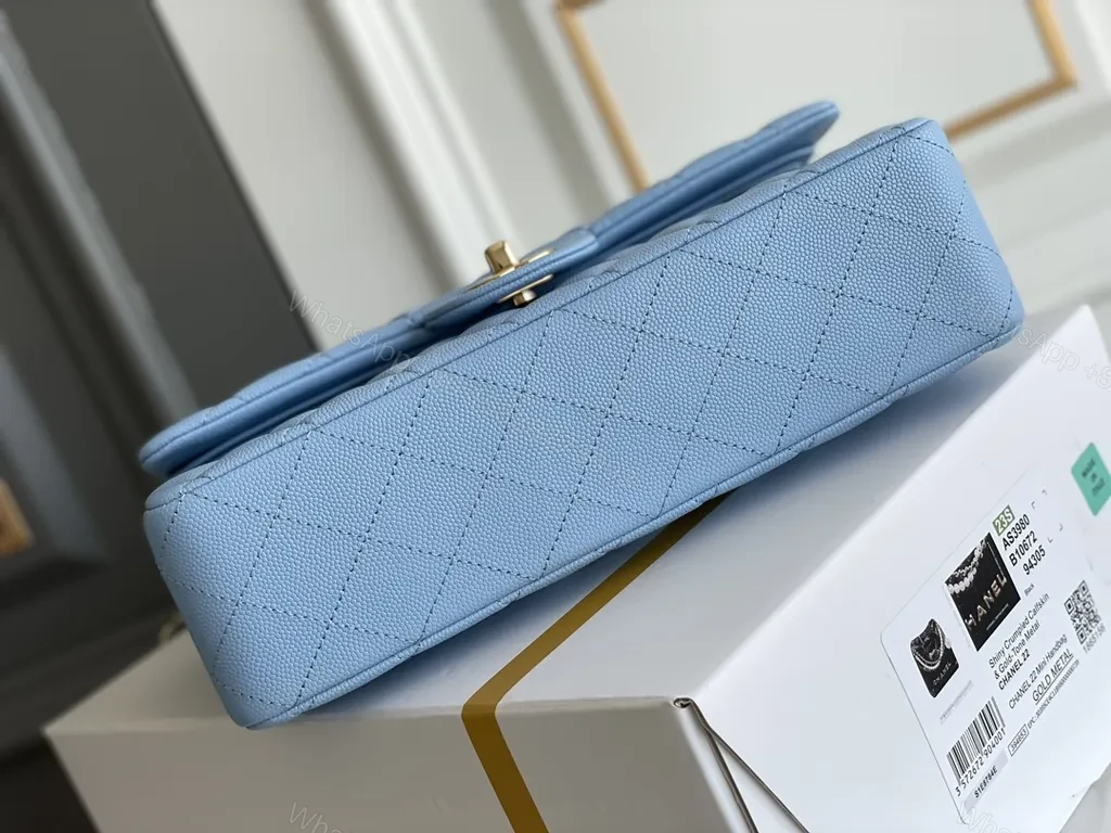 View 9 of Soft-Blue Quilted Chain Bag - Luxury Day-to-Night Utility