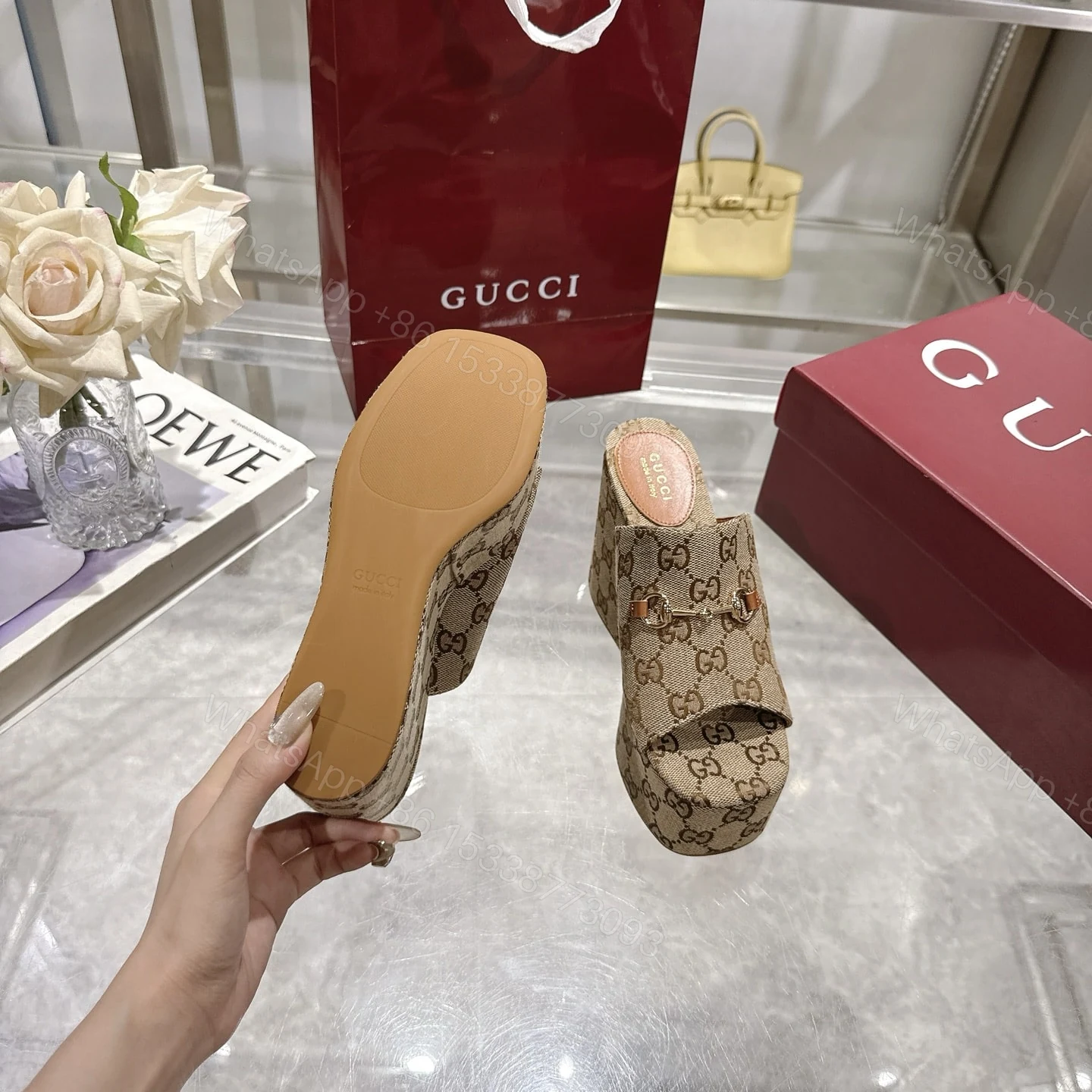 View 7 of GUCCI WOMEN’S WEDGE SANDAL WITH HORSEBIT BEIGE 816328 FAB10 2547