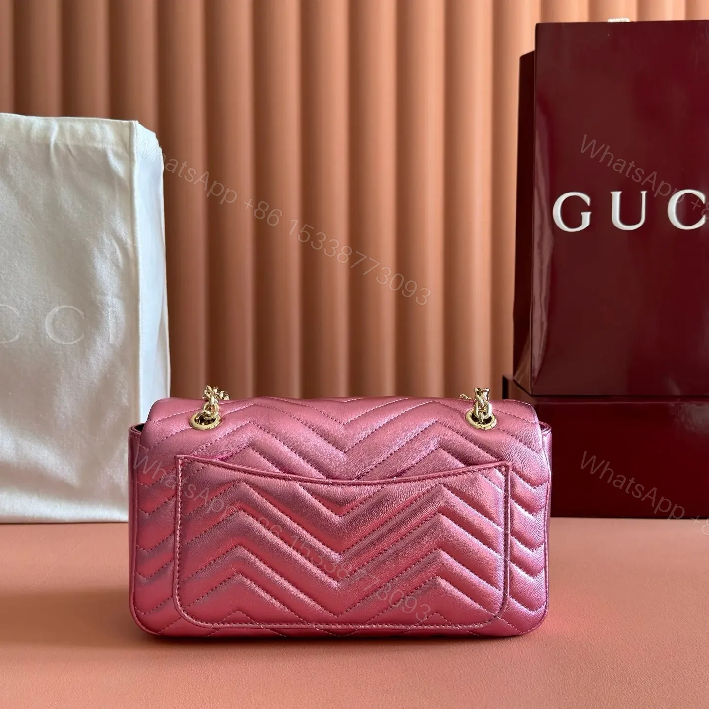 View 2 of GUCCI GG MARMONT BAG 22 IN METALLIC PINK LAMBSKIN