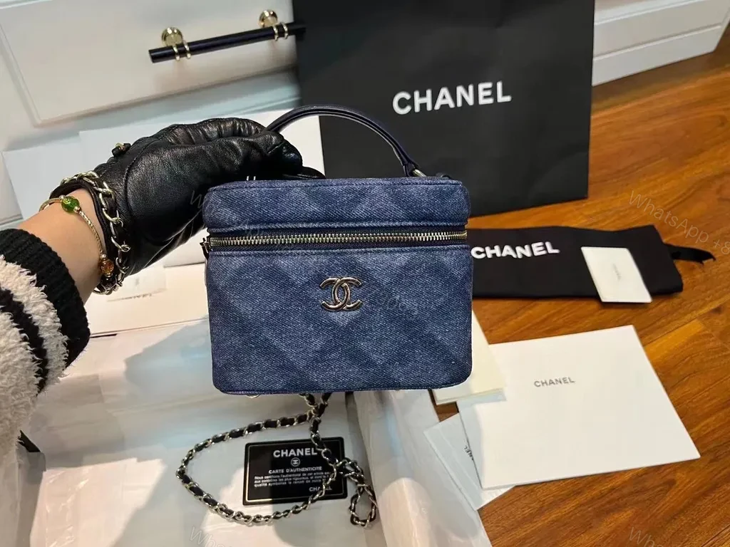 View 6 of Mini Denim Chanel Logo Crossbody â€“ City-Chic Compact Bag
