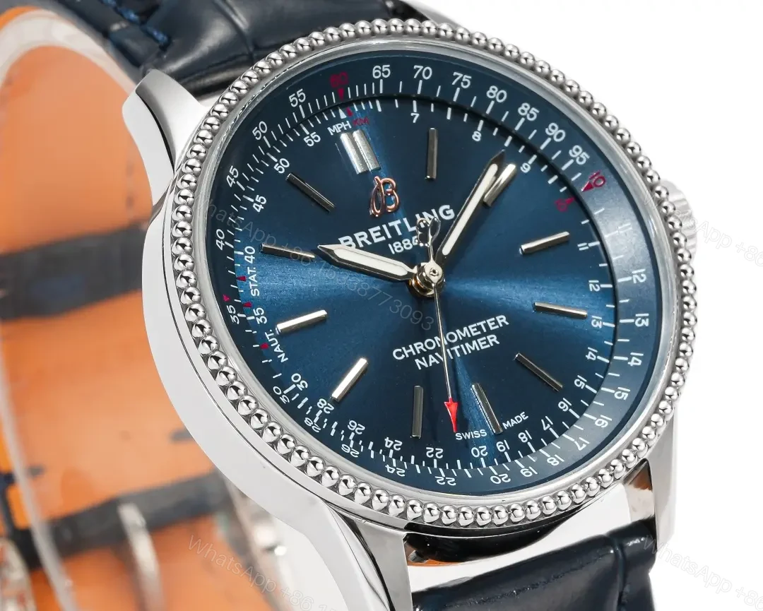 View 5 of V9 Factory Breitling Women’s Navitimer Automatic Watch – Blue Dial, Stainless Steel Case, Leather Strap