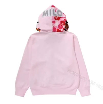 BAPE Milo Shark Full Zip Double Hoodie Hoodie (Silver Font Milo) Pink — view 2