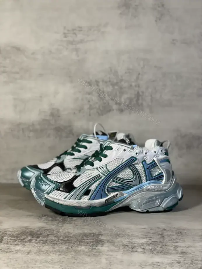 View 4 of BALENCIAGA RUNNER SNEAKER IN WHITE, GREEN AND BLUE MESH AND NYLON – BB268