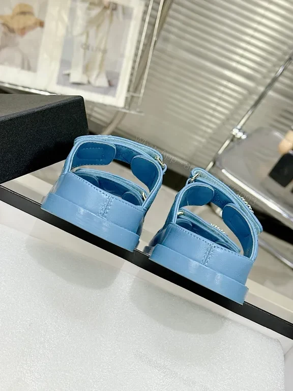 View 4 of Blue Chanel-Style Slide Sandals - Luxe Comfort, Quilted Chic