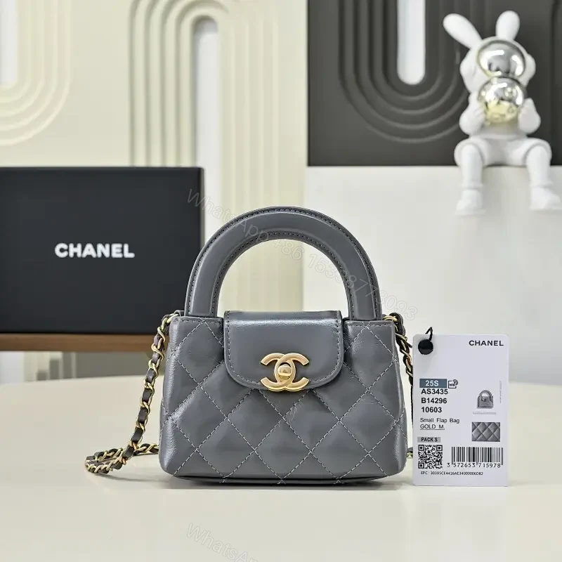 Quilted Leather Mini Bag with Gold Turn-Lock, Compact Style — view 1