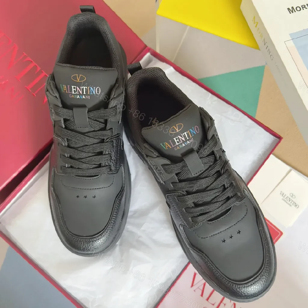 View 3 of All-Black Leather Sculpted Sneakers with Cushioned Comfort