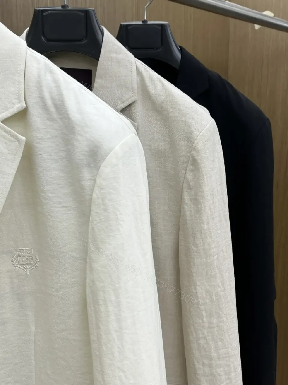 View 8 of Cream Linen-Texture Tailored Blazer with Dual Black Buttons