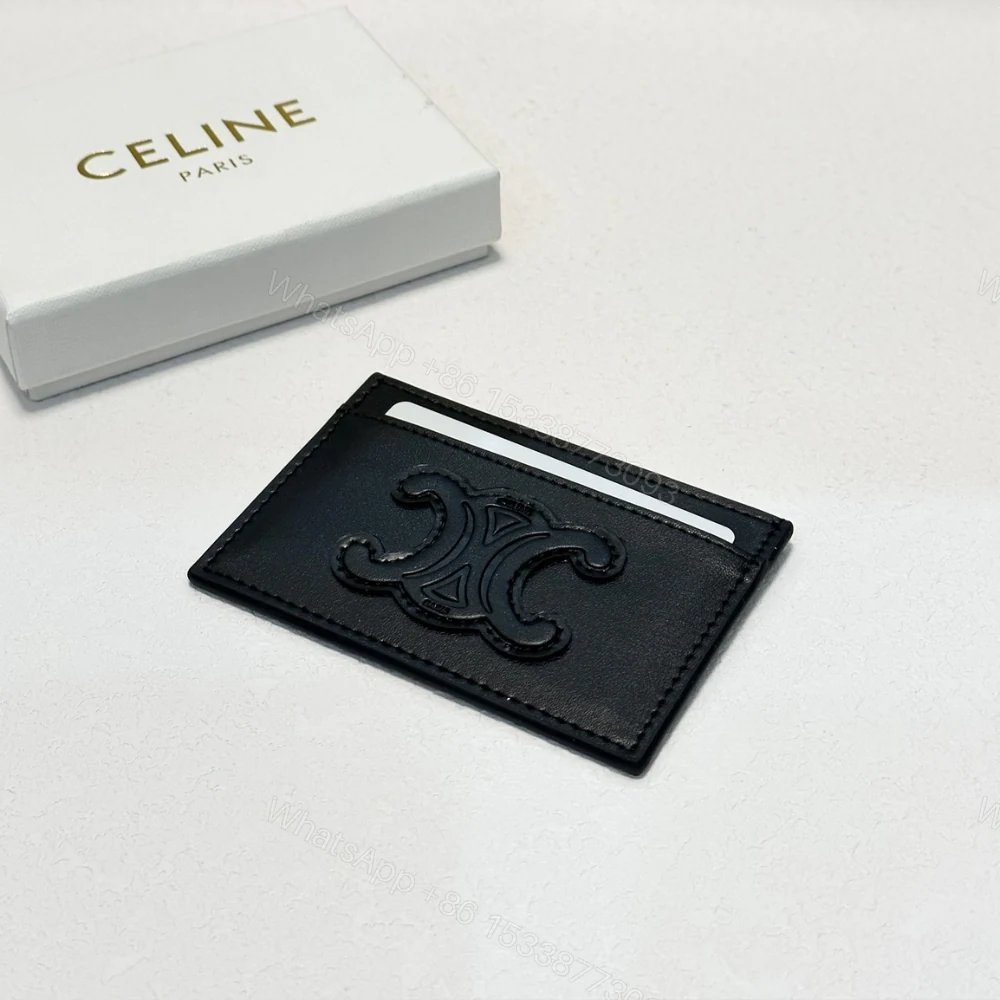 View 2 of CELINE CARD HOLDER IN SMOOTH LAMBSKIN TAN BLACK 9CM
