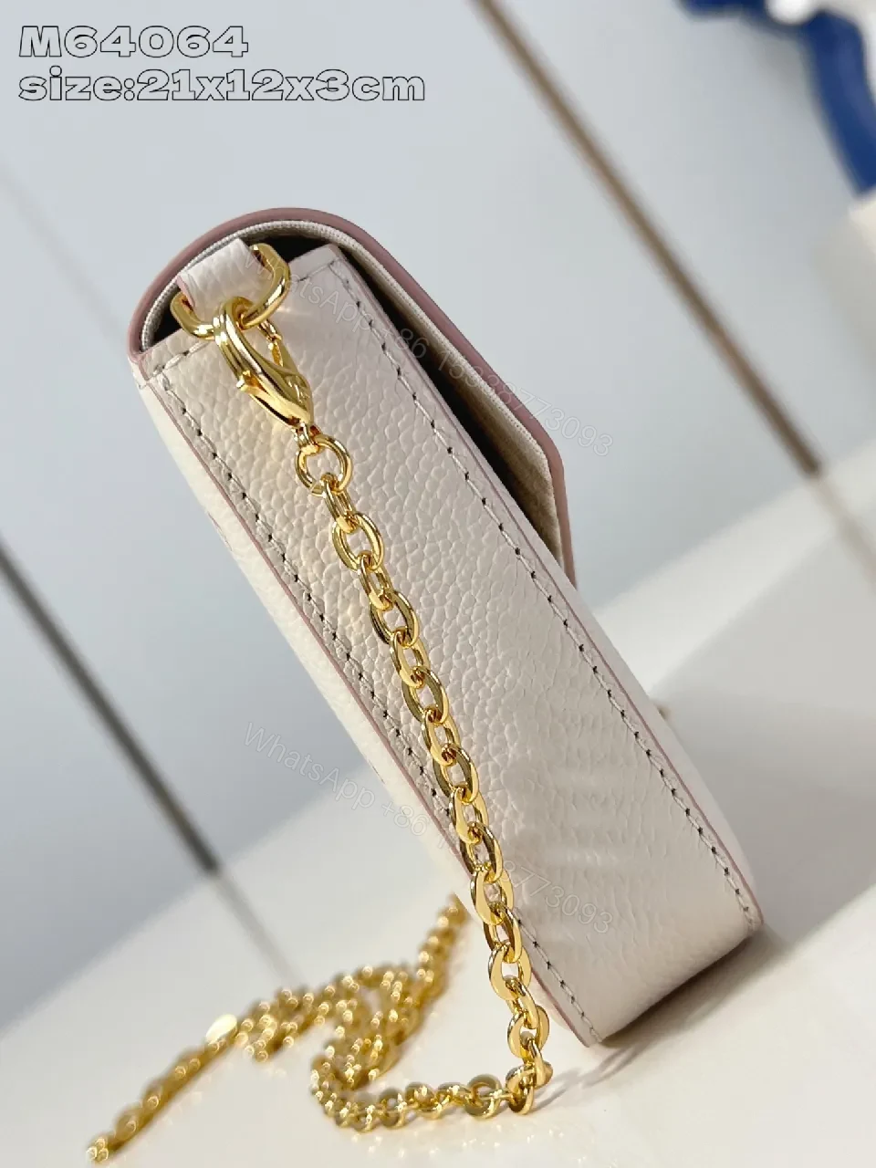 View 4 of White Calfskin Wallet-on-Chain: Monogram Luxe Stitching