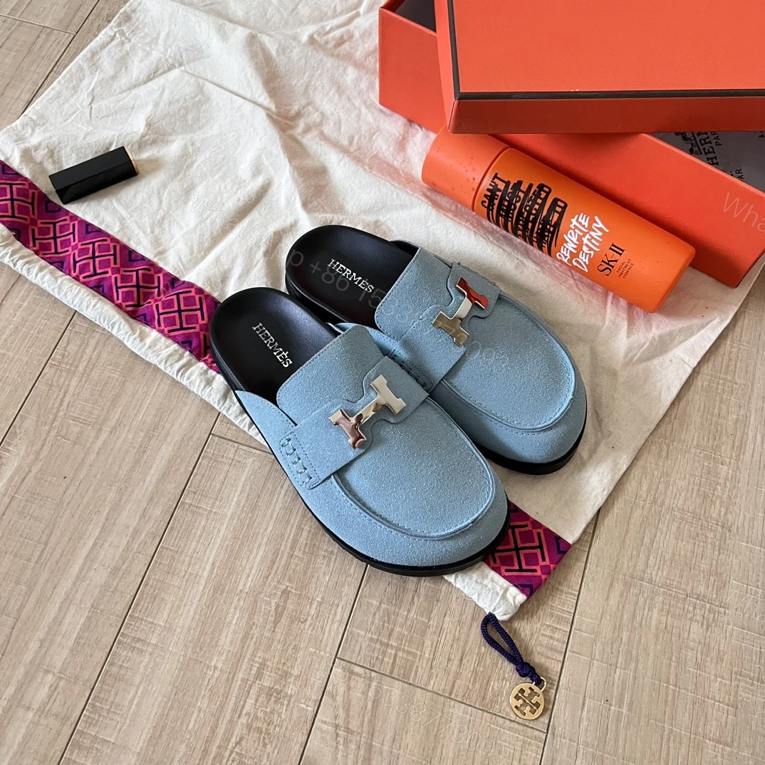 View 4 of HERMÈS GO MULE H SANDAL IN BLUE