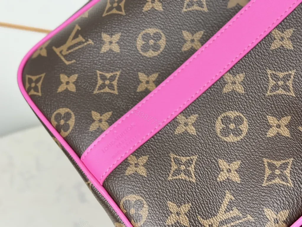 View 8 of Pink LV-Style Monogram Duffel: Luxe Crossbody-Ready Bag