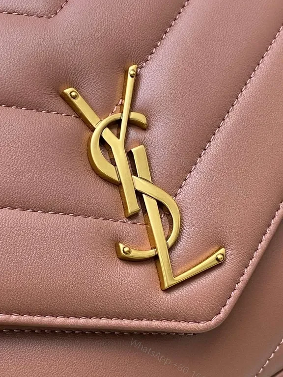 View 7 of Chic Pink Quilted Crossbody with Gold Logo - Elegant Fashion Bag
