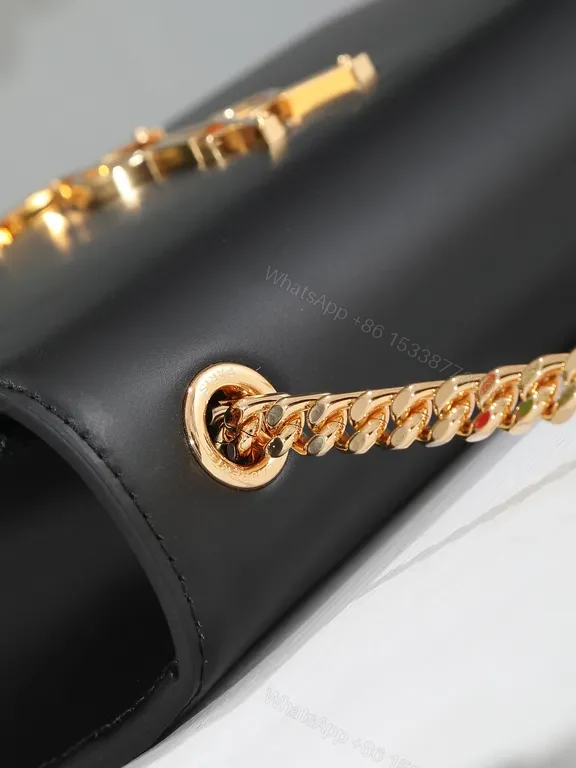 View 4 of Chic Black Leather Flap Bag: Gold-YSL Monogram, Versatile Luxury