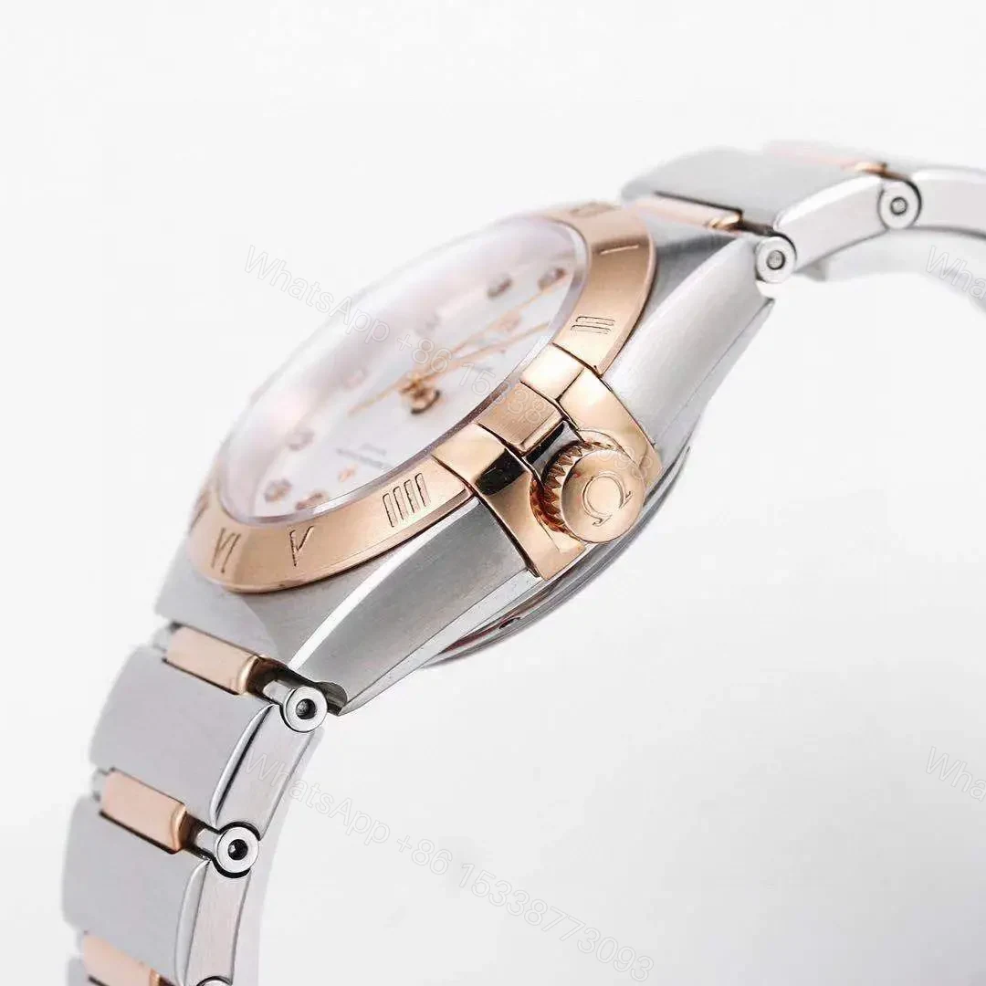 View 7 of Omega Constellation 29mm Women’s Watch V6 Version Two-Tone Stainless Steel and Rose Gold Diamond Set Bezel White Dial