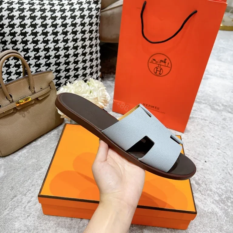 View 6 of Ice-Blue Hermes Oran Slides: Clean, Confident Comfort