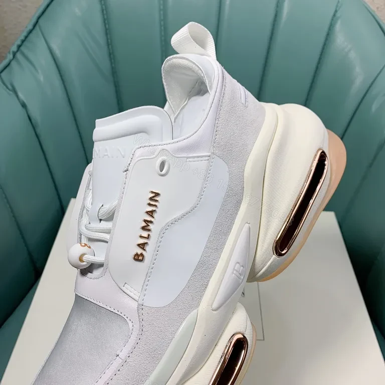 View 8 of White Leather Suede Runner | Sculpted Cushion, Balmain-Inspired Sneakers