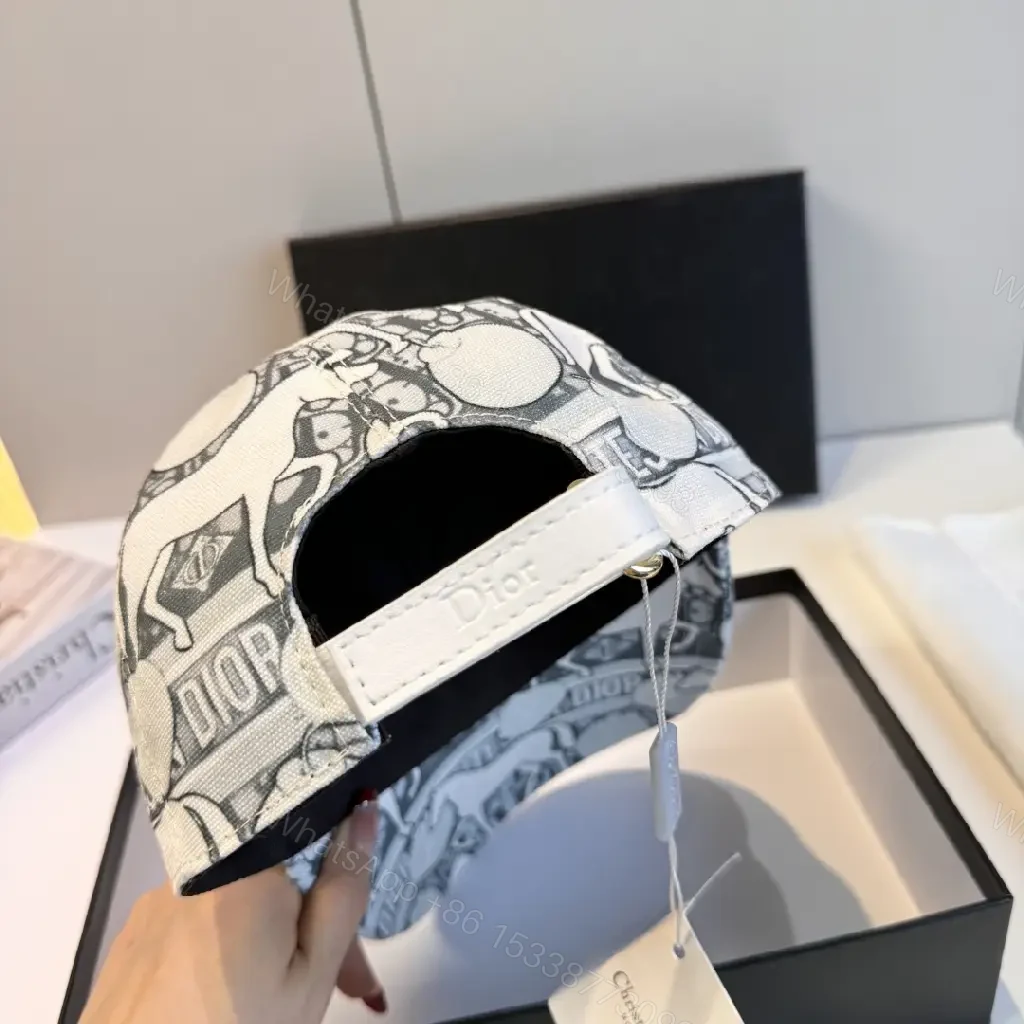 View 3 of White Cap Baseball DIOR Cartoon Print ComfortFit Cap