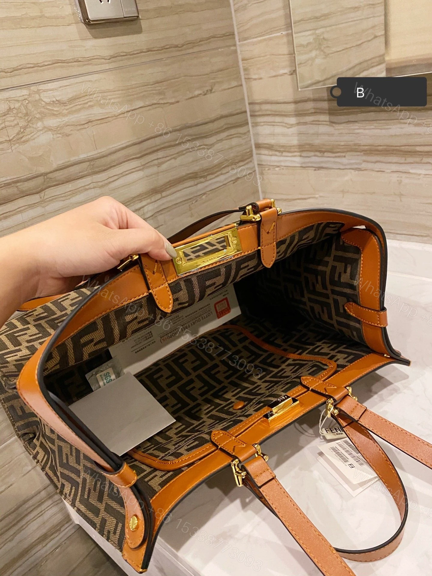 View 7 of Fendi Peekaboo X-Tote Green Canvas