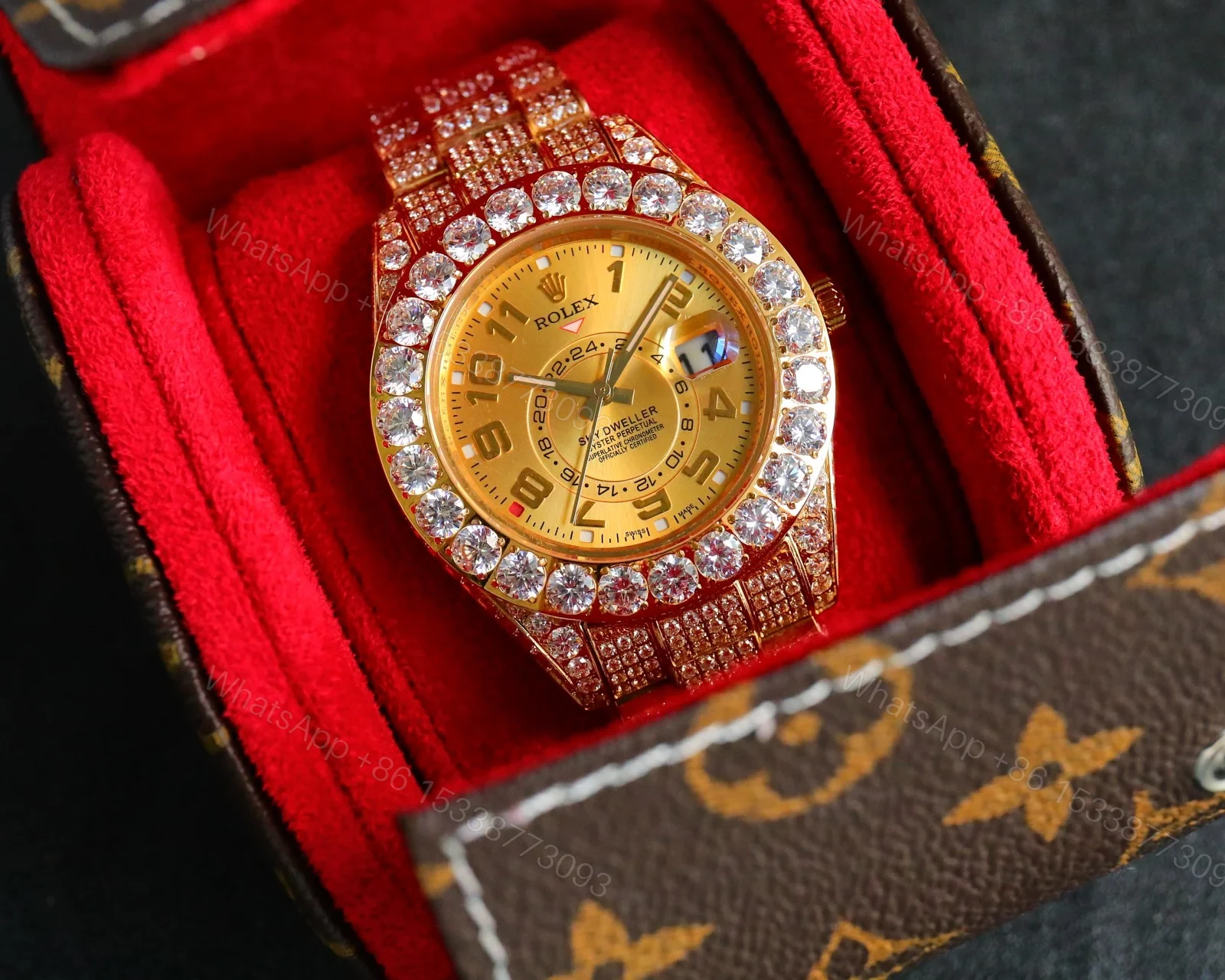 View 5 of Iced Out Sky-Dweller Gold Watch Full Diamond Bracelet Ultimate 42MM ROLEX-SKY-DWELLER-GOLD-ICED-FULL-DIA-42