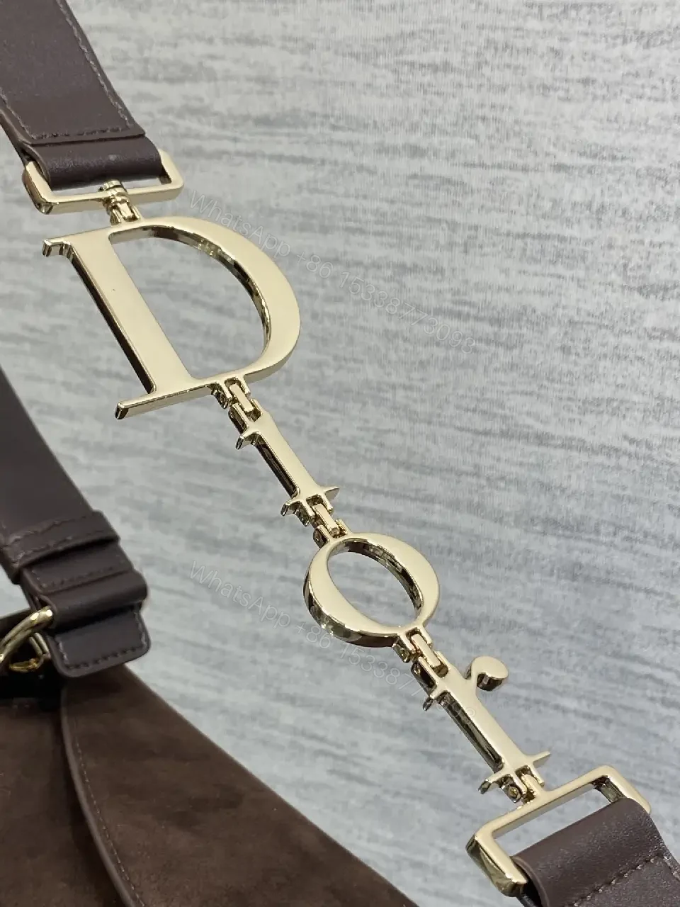 View 2 of Chic Minimalist Crossbody in Rich Brown Suede, Gold Hardware
