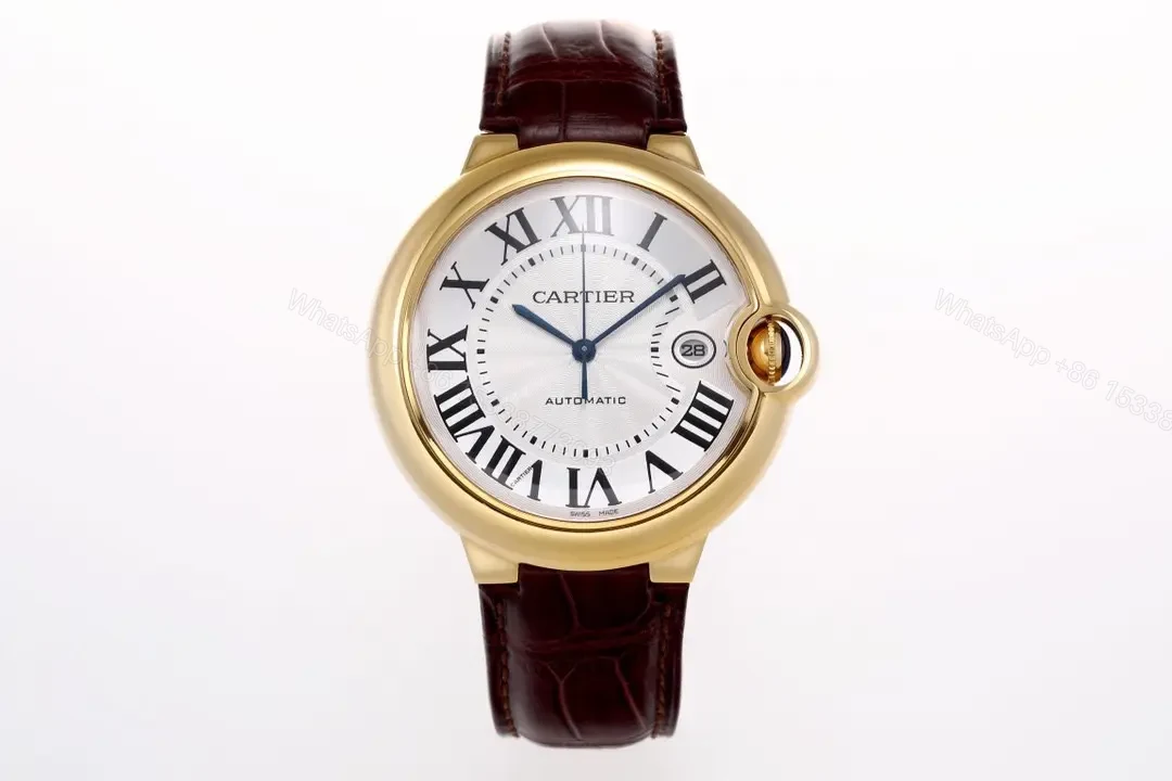 View 2 of AF Factory Cartier Ballon Bleu 42mm Gold Case with Brown Alligator Leather Strap Automatic Watch