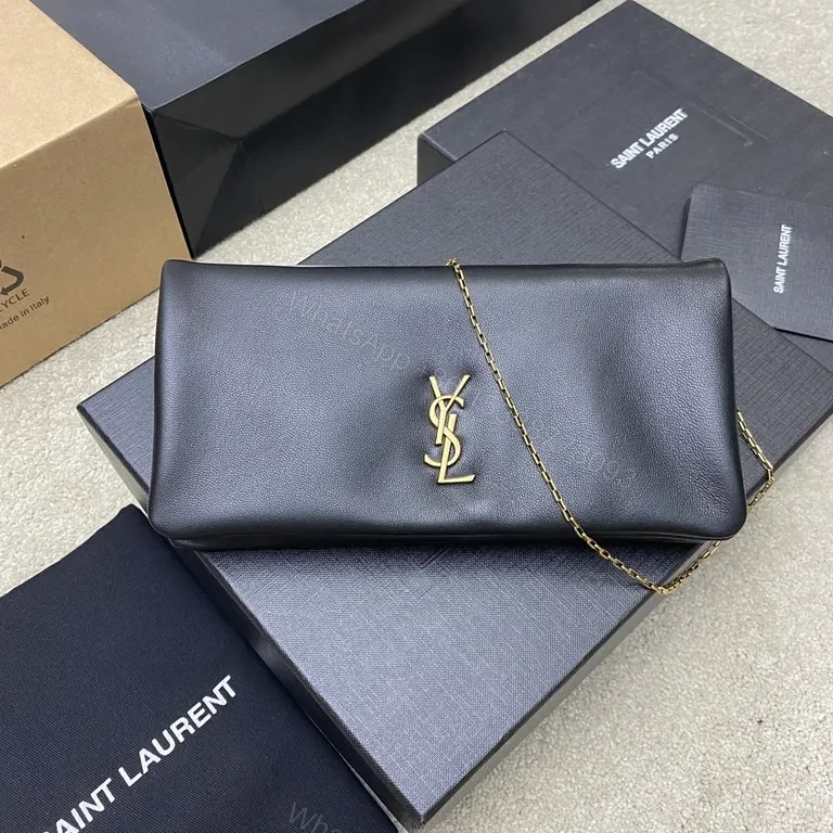 Chic Black Calfskin Clutch â€“ Gold-YSL Emblem, Crossbody — view 1