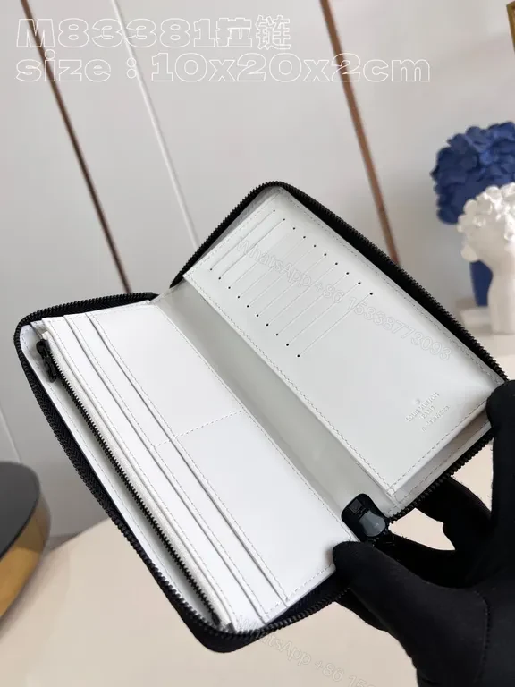 View 2 of White LV Monochrome Luxe Wallet - Slim Zip-Around, Signature Motifs