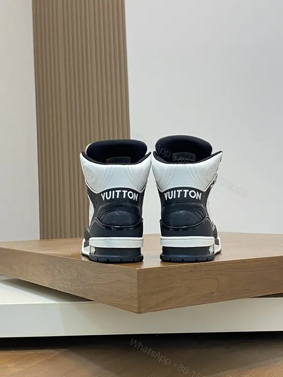 View 7 of Bold Contrast LV High-Top Sneaker: Luxury Streetwear Comfort