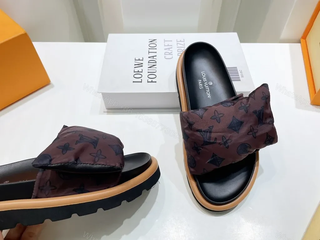 View 4 of Louis Vuitton Monogram Padded-Strap Slides: Sophisticated Comfort