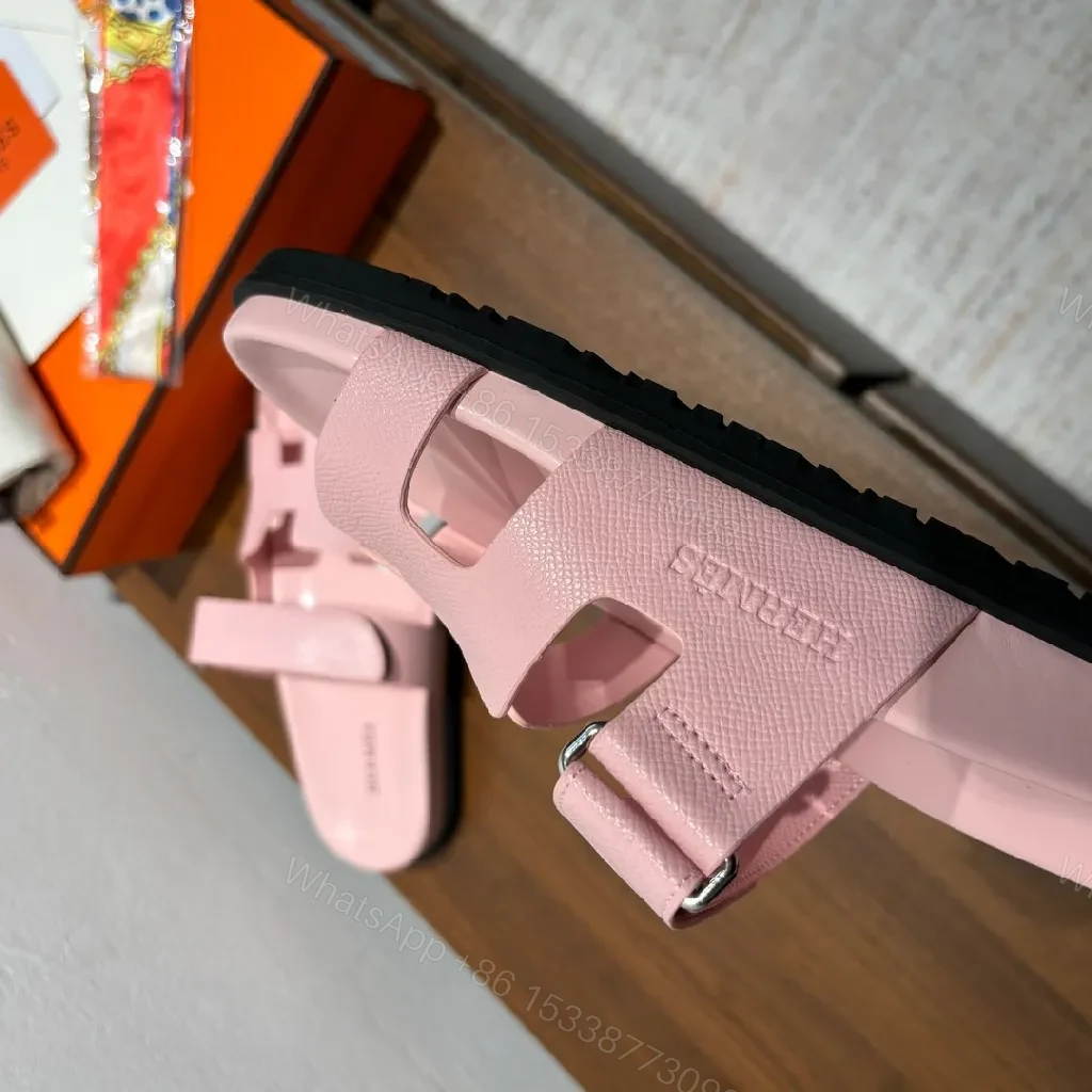 View 6 of Pink Leather Slides with Signature Hardware Luxury Comfort