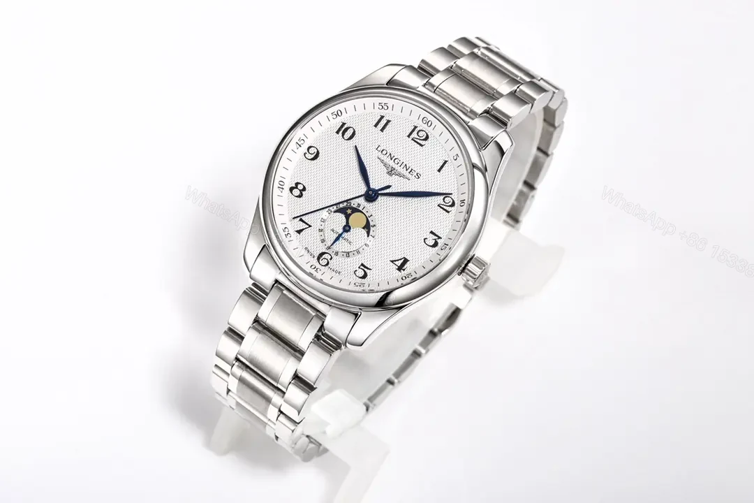 View 4 of Longines Master Collection Moon Phase 40mm Watch Silver Dial Stainless Steel Bracelet