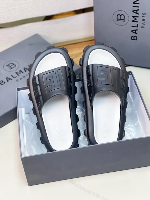 View 3 of Monochrome Balmain Embossed Slide with Cushioned Comfort