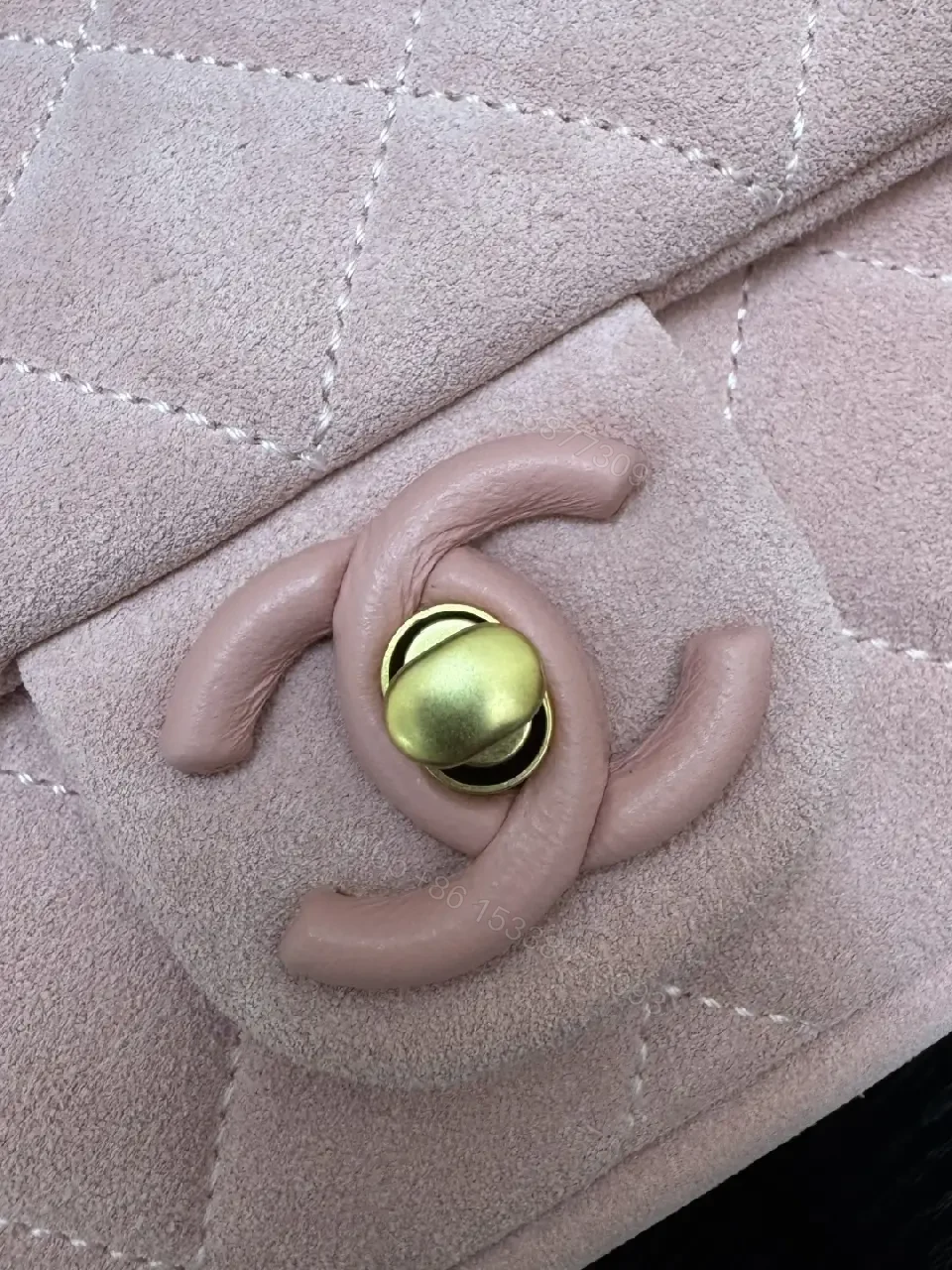 View 3 of Pastel Pink Quilted Microfiber Chain Bag with Turn-Lock Style Bag