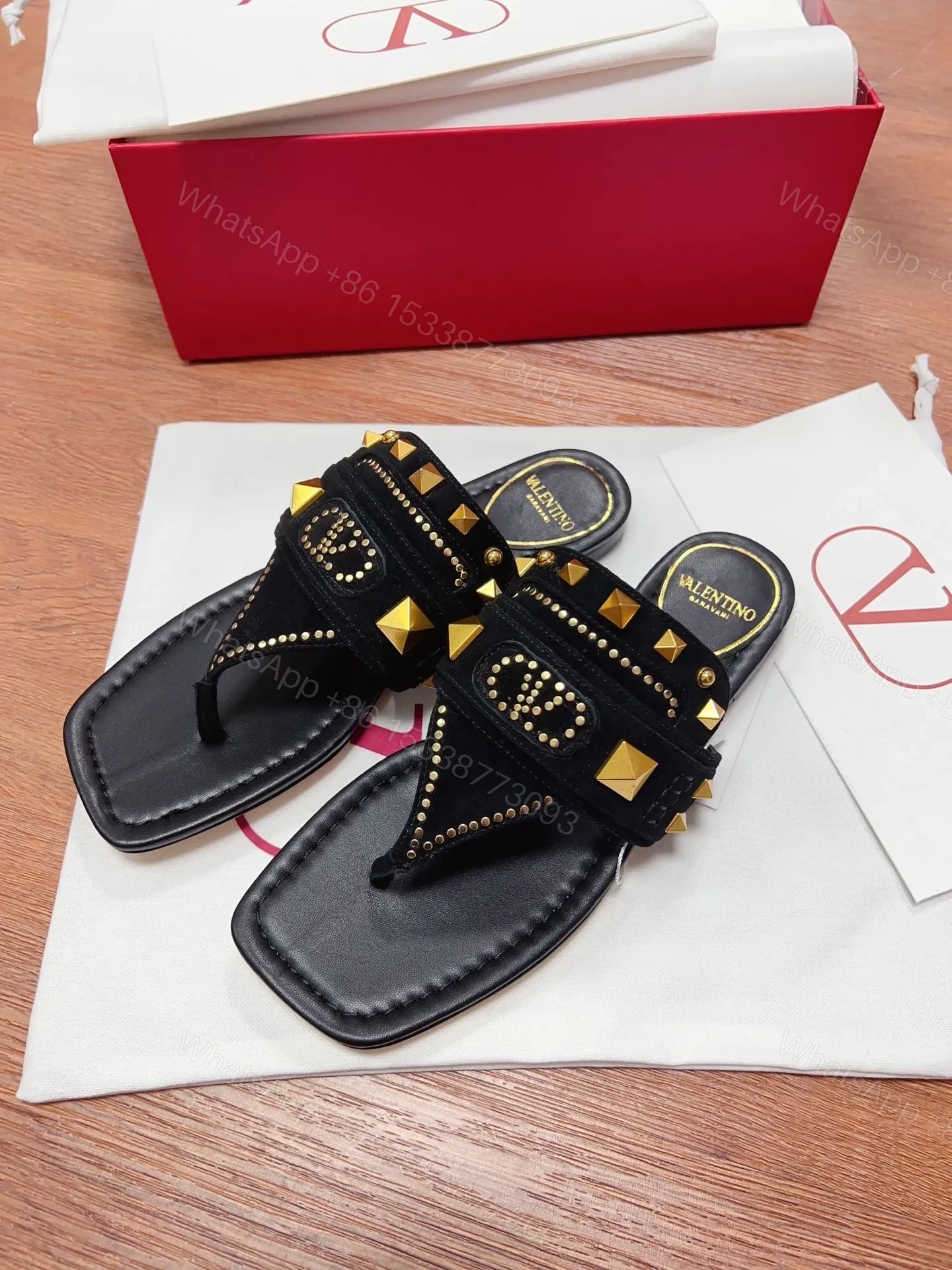 View 3 of Valentino Women Black Suede Studded Sandals