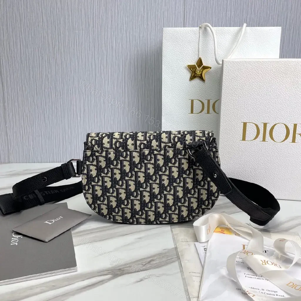 View 10 of Compact Black Leather Dior-Inspired Monogram Messenger Bag