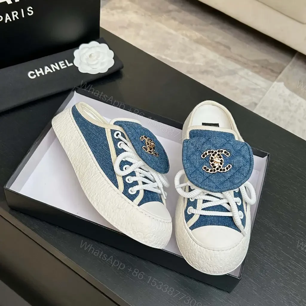 View 5 of Denim-Chic Leather-Luxe Slip-On Sneakers with Embellished Hardware