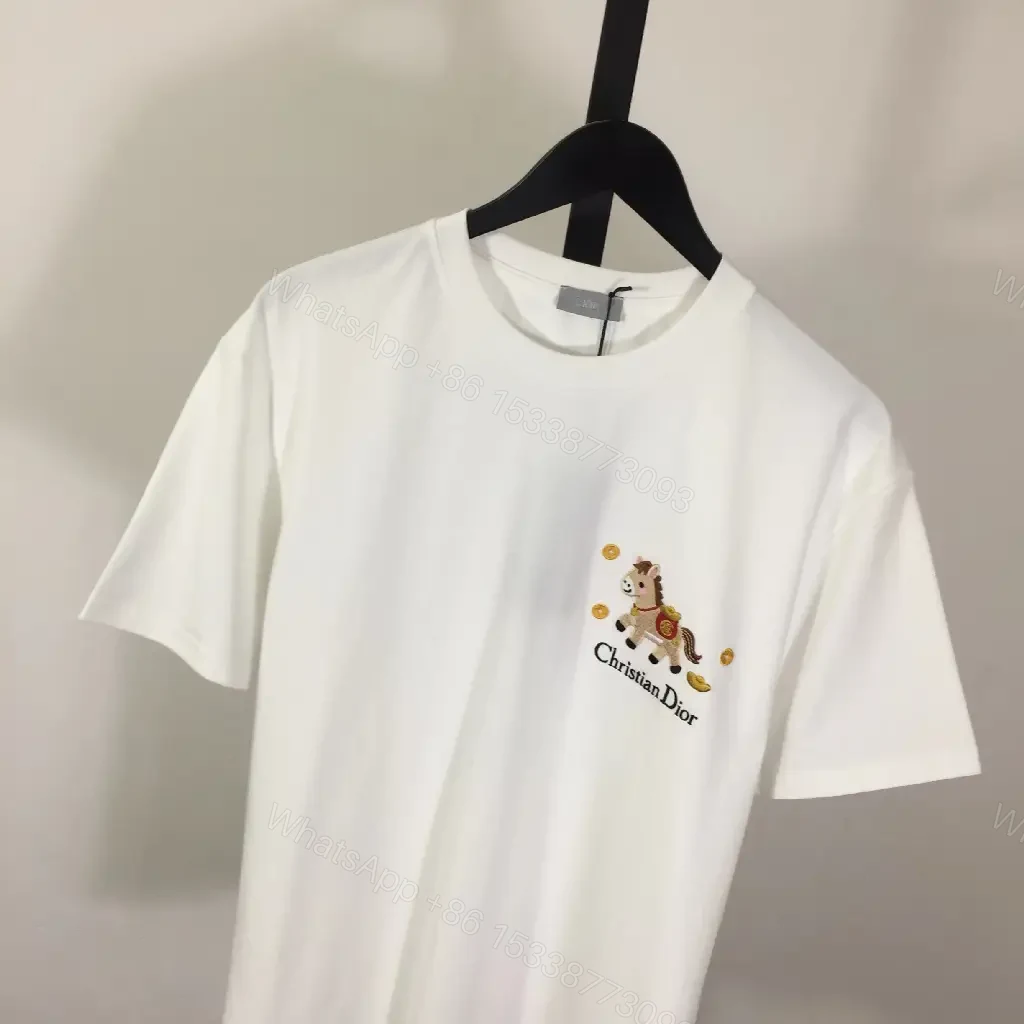 View 8 of White Cotton Tee with Embroidered Pony – Subtle Luxury Style