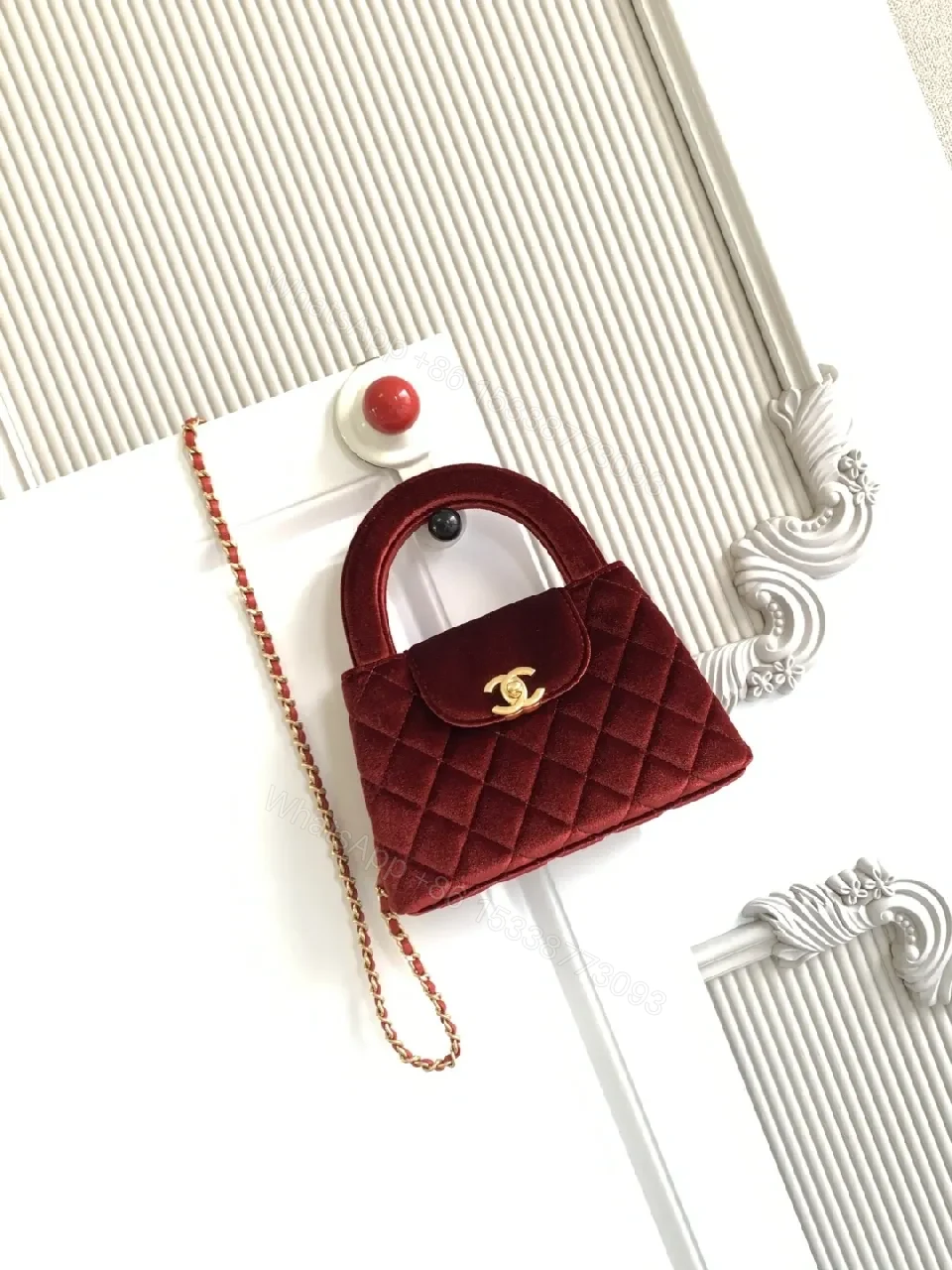 Rich Velvet Quilted Mini Bag with Gold Logo — view 1