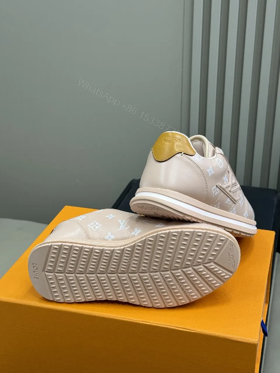 View 2 of Soft Pink Monogram-Style Sneakers: Subtle Luxury, Everyday Comfort