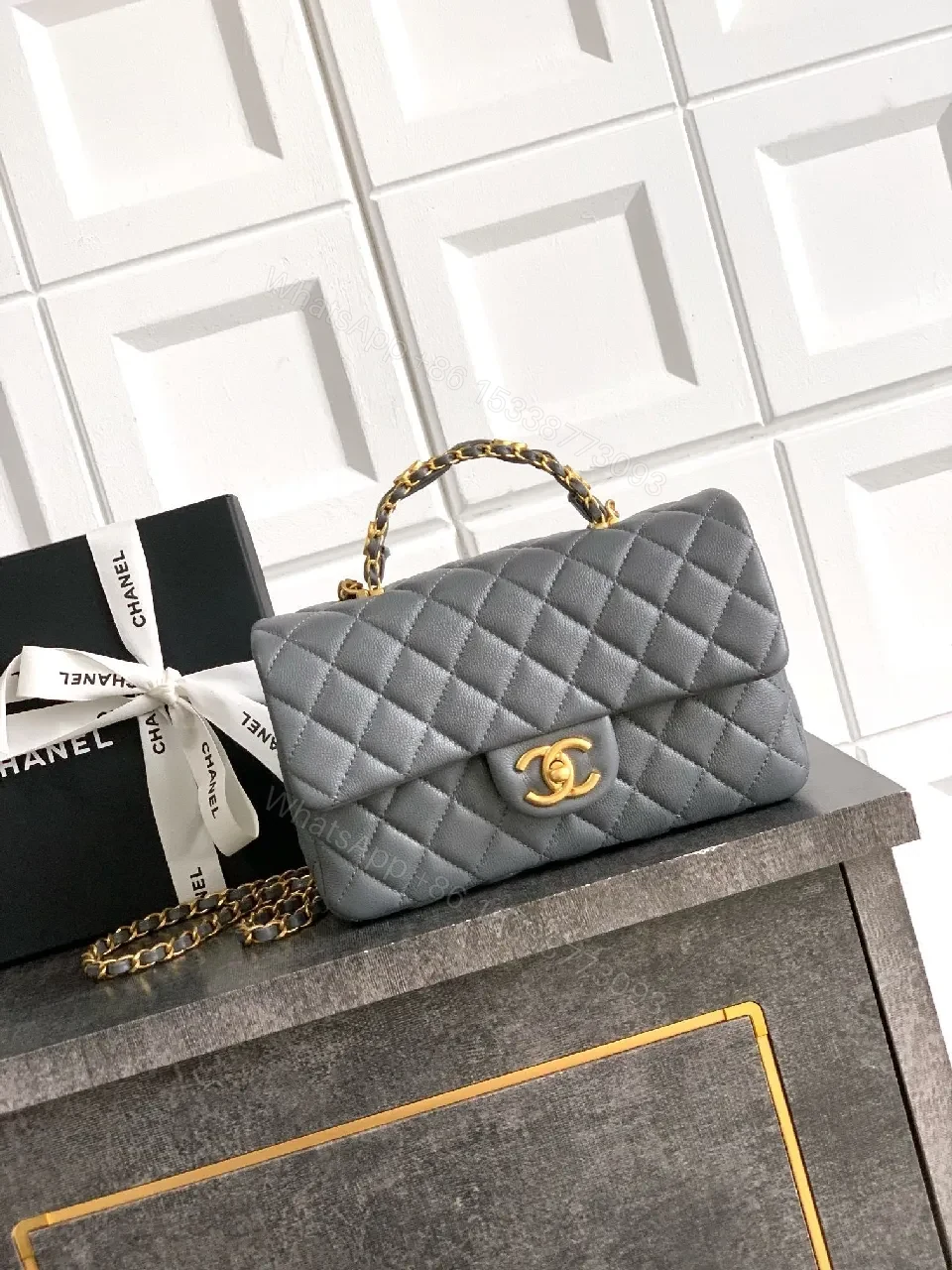 Chic Quilted Crossbody: Grey Calfskin, Modern Luxe, Compact — view 1