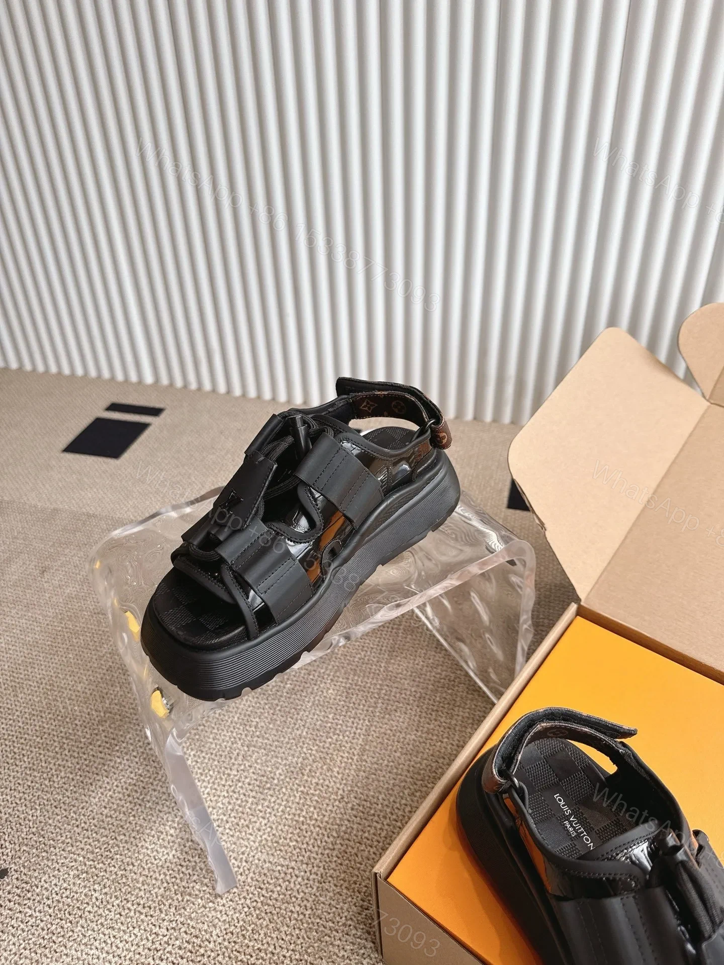 View 6 of LV Women Black Leather Sporty Sandals