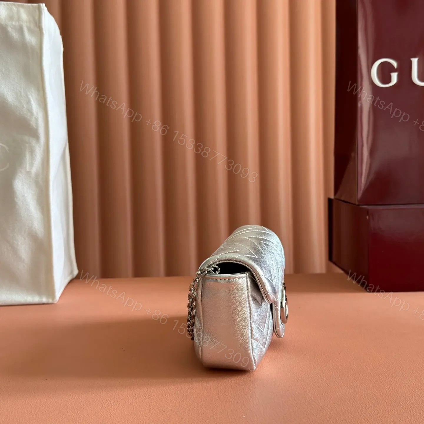 View 6 of GUCCI GG MARMONT BAG 16 IN SILVER LAMBSKIN