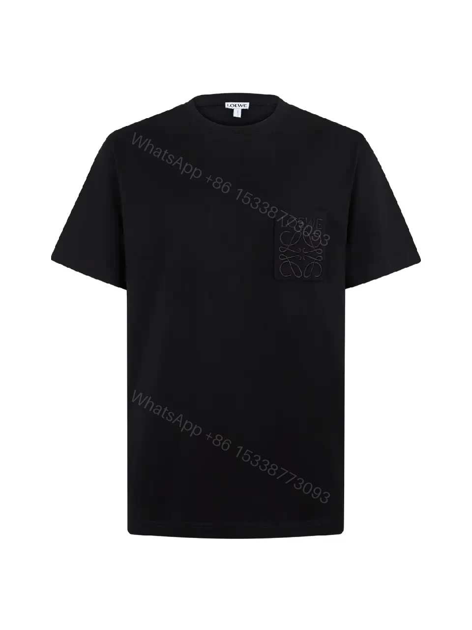 View 3 of Black Cotton Short-Sleeve T-Shirt with LOEWE Pocket Emblem
