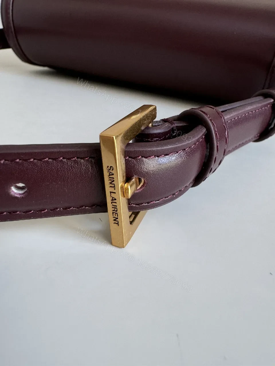View 8 of Burgundy Leather Structured Bag with Gold Clasp Leather Bag