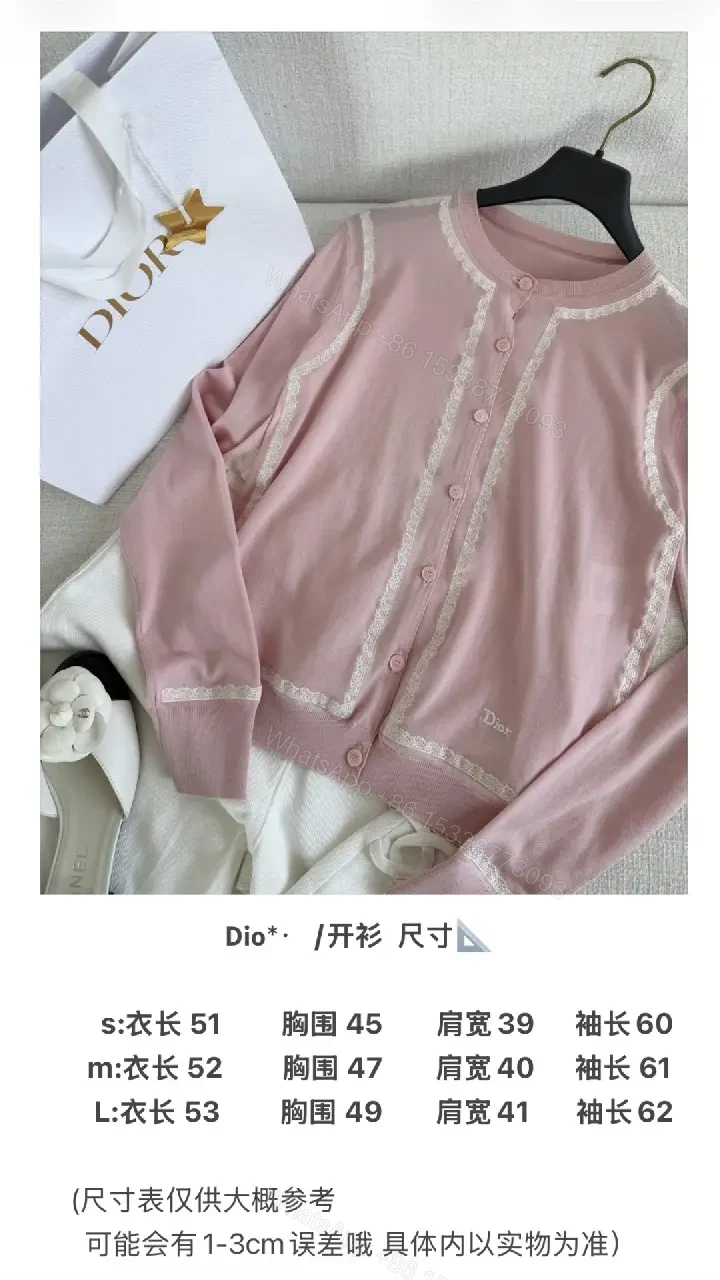 View 6 of Soft Pink Lace Trim Cardigan Knit with Embossed Eyelets (Dior-inspired)