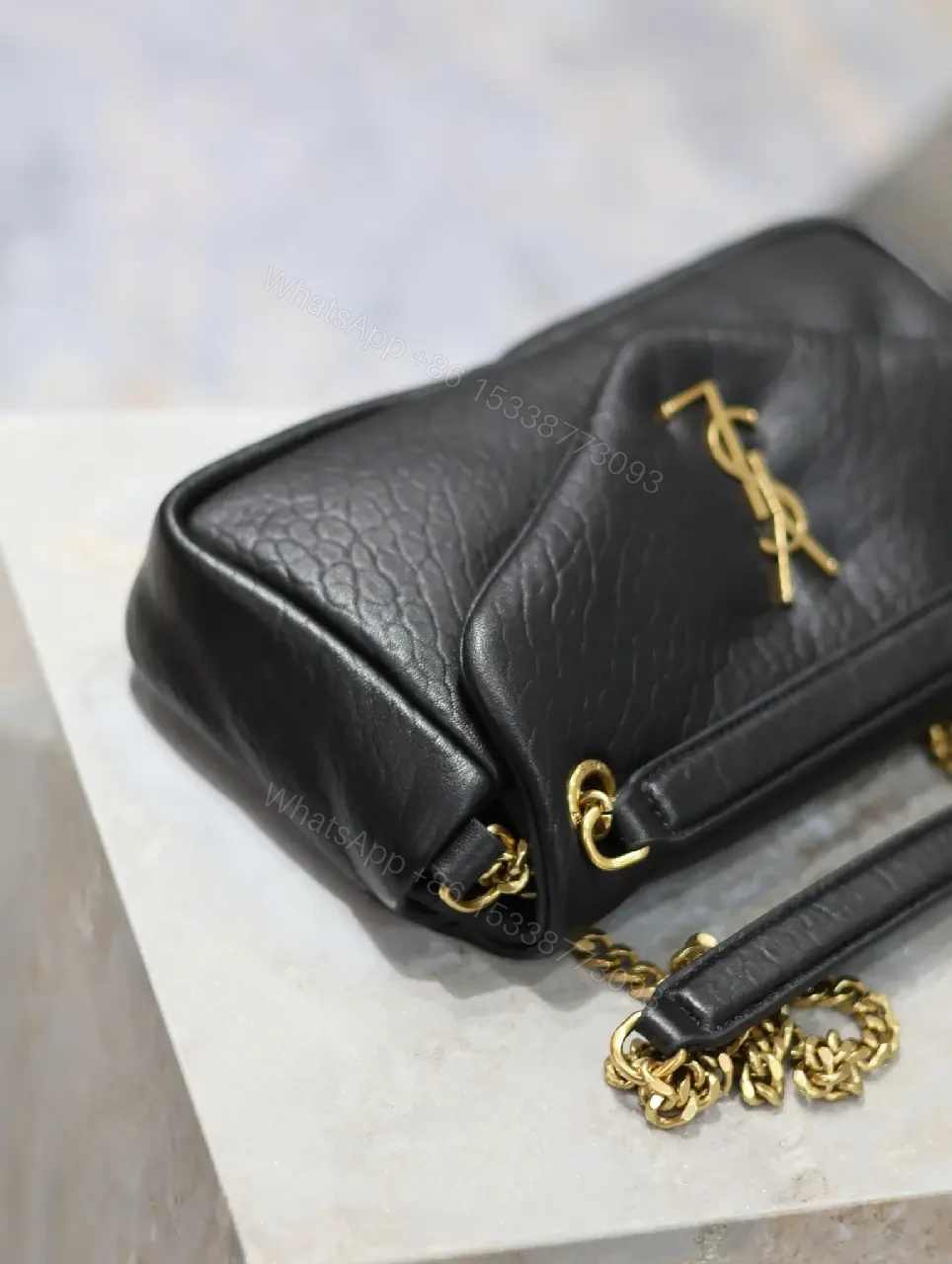 View 2 of Chic Pebble Leather Satchel: Gold Hardware Bag Adjustable-네요