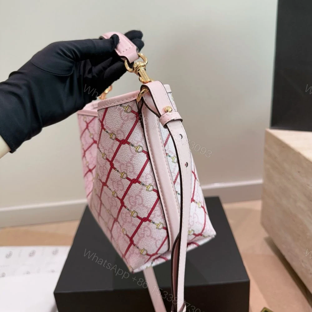 View 5 of Gucci GG Emblem Small Bucket Bag Pink And Red 20Cm 815118 FAFF1 8649