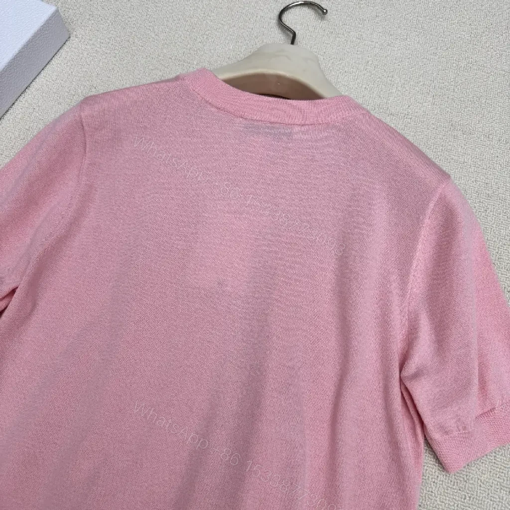 View 2 of Pink Cotton Knit Short Sleeve Dior Style with Logo Key Feature Tee