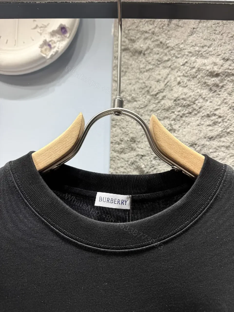 View 7 of Black Cotton-Blend Graphic Tee: Luxe Burberry-Style Banner