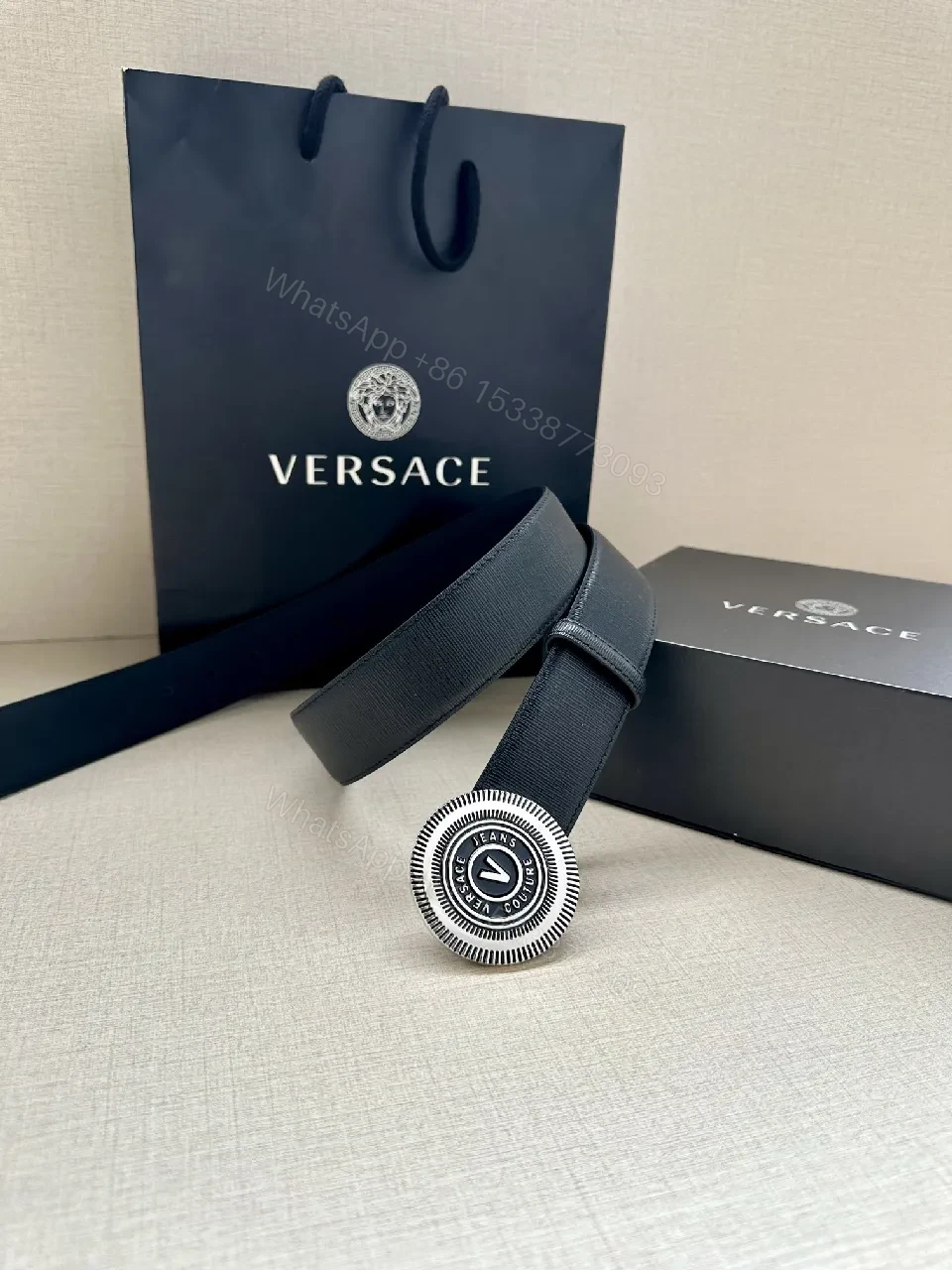 View 2 of Navy Velvet Belt with Circular Medallion Buckle - Luxury Style Belt